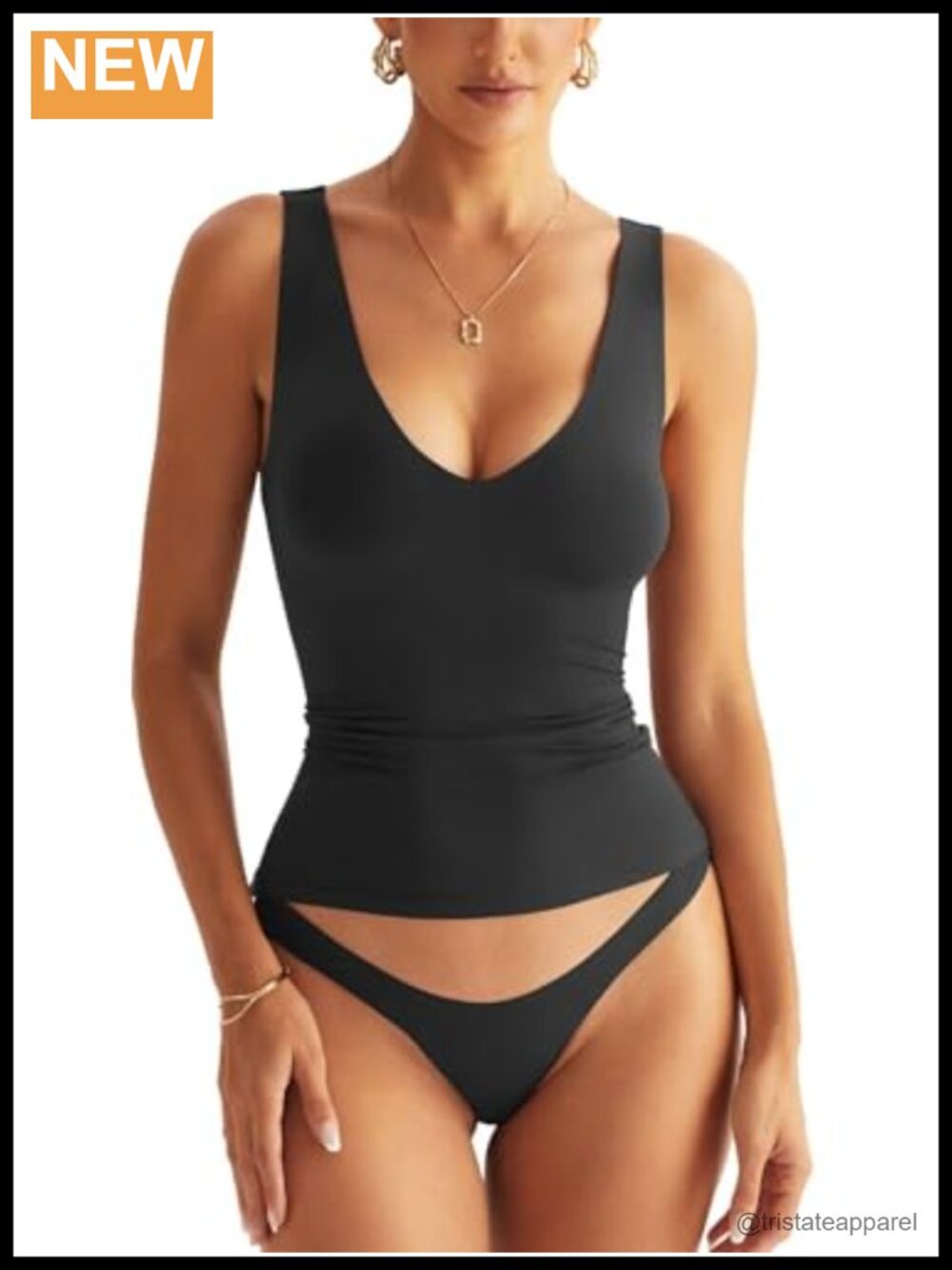Women's V Neck Sleeveless Double Lined Tank Top Summer Basic Casual